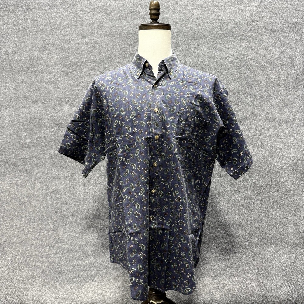 Vintage American Blue Classics Mens L Paisley Shirt Made USA Short Sleeve